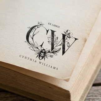 Elegant botanisk honungsbin Ex Libris Stämpel
