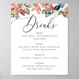 Elegant botanisk höstbröllop | Barens dryckesmeny Poster