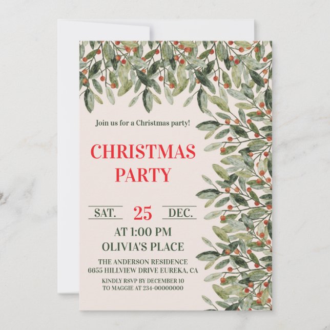 Elegant botanisk julfestinbjudan inbjudningar (Framsida)