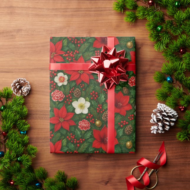Elegant botanisk julstjärna blommig konstnärlig mö presentpapper (Julgåva)