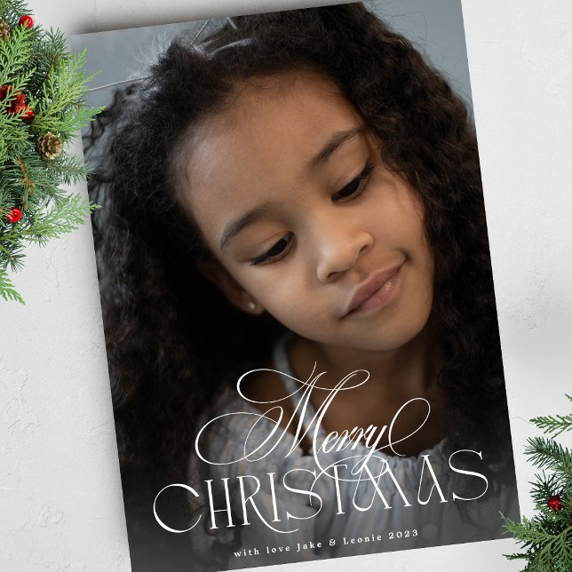 Elegant Botanisk kalligrafi jul ett foto Julkort (Skapare uppladdad)