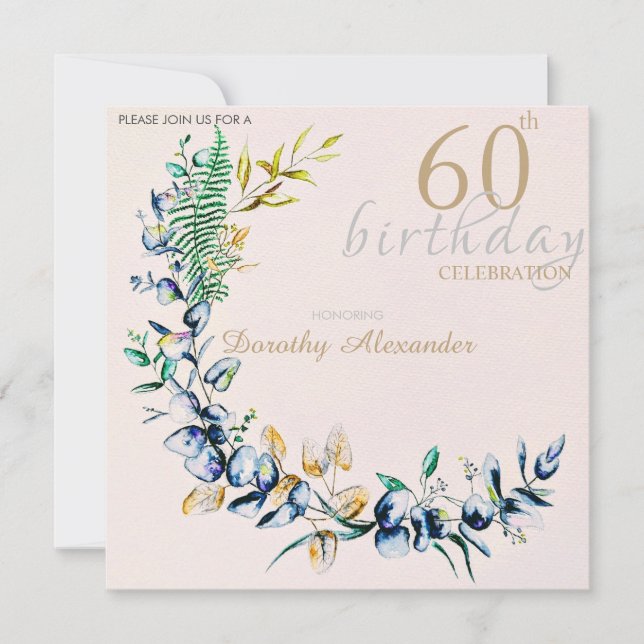 Elegant botanisk krans för födelsedagsjubileum inbjudningar (Framsida)