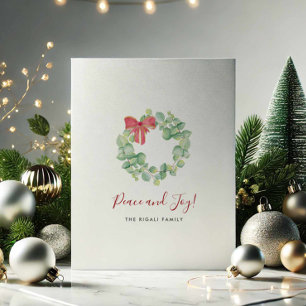 Elegant botanisk krans i akvarell Röd jul Julkort