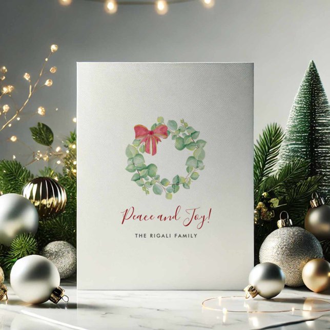Elegant botanisk krans i akvarell Röd jul Julkort (Watercolor Christmas cards minimalistic wreath art by Victoria Grigaliunas Do Tell A Belle)