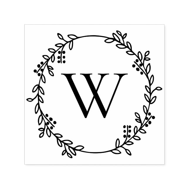 Elegant botanisk krans rund initial monogram självfärgande stämpel (Design)