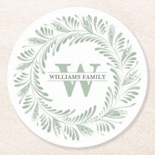 Elegant botanisk kransmonogram underlägg papper rund