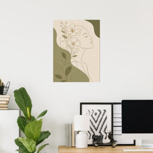 Elegant botanisk kvinna ansikte Linje konst och ol Poster