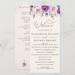Elegant botanisk lila violett blomsterbröllop program