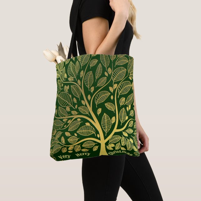 Elegant Botanisk Lövverk Shopping Jul Tygkasse (Närbild)
