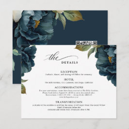 Elegant botanisk marinblå bröllopskod RQ RSVP Tilläggskort