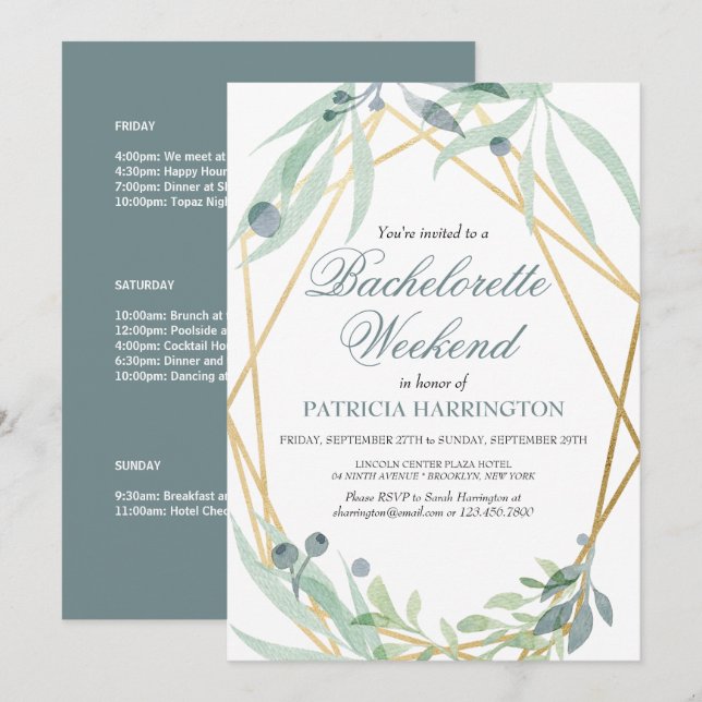 Elegant botanisk möhippa veckoschema inbjudningar (Fram/baksida)