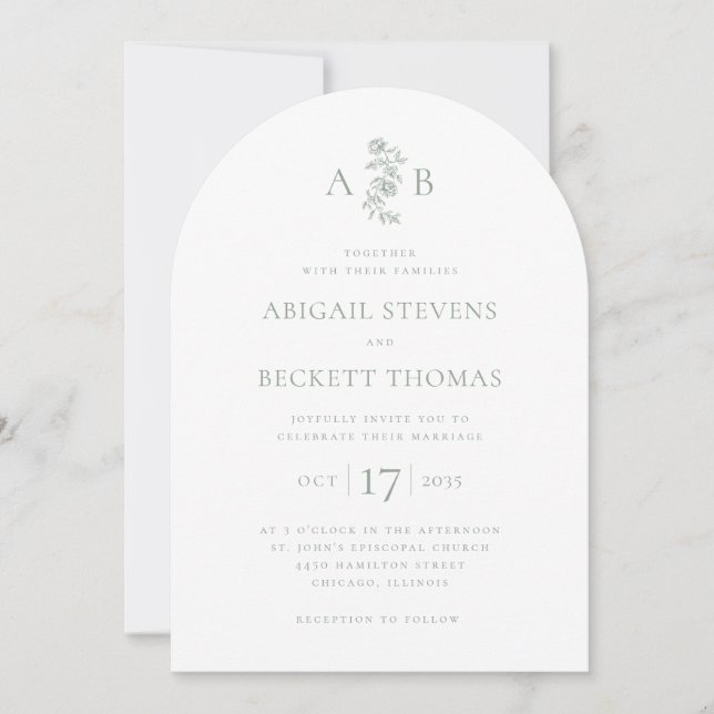 Elegant botanisk monogram bröllop inbjudningar (Framsida)