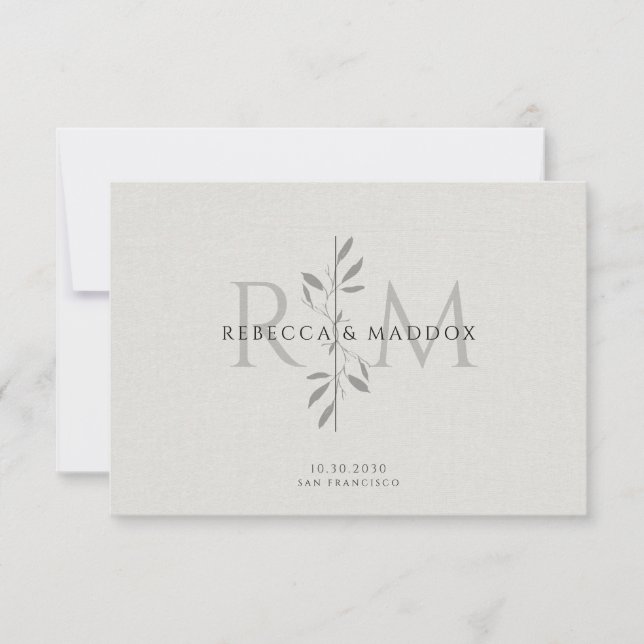 Elegant botanisk monogram bröllop tack kort (Framsida)