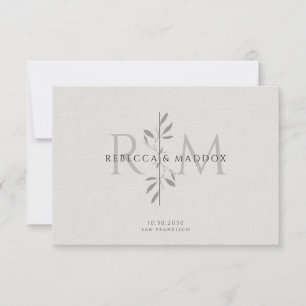 Elegant botanisk monogram bröllop tack kort