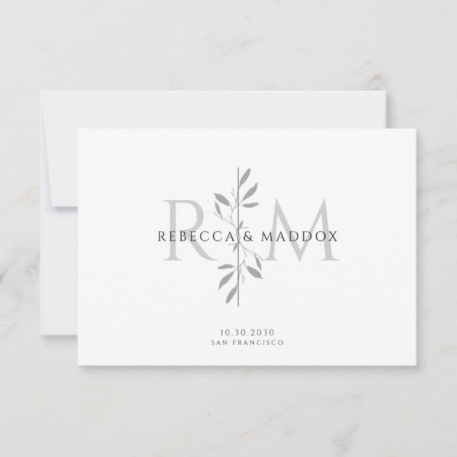Elegant Botanisk Monogram Bröllop Tack Kort (Framsida)