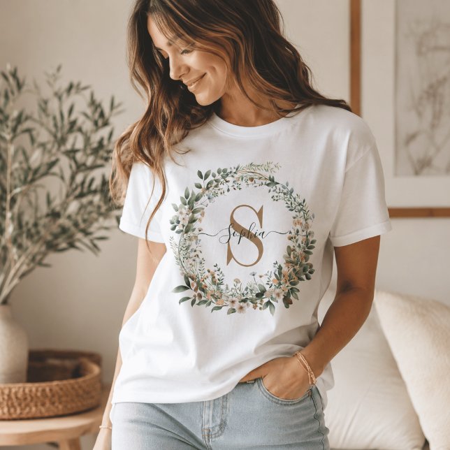 Elegant botanisk monogram med anpassat namn t shirt (Skapare uppladdad)
