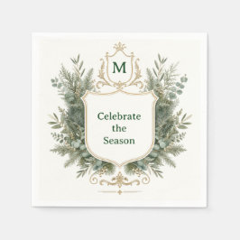 Elegant botanisk monogramm stämpel jul pappersservett