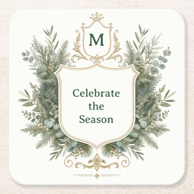 Elegant Botanisk Monogrammerad Krest Välkommen Hem Underlägg Papper Kvadrat (Framsidan)