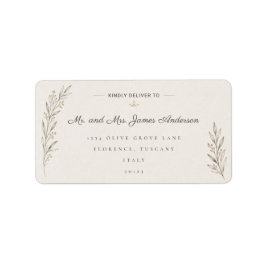Elegant Botanisk Olivträd Bröllopsadress  Adressetikett