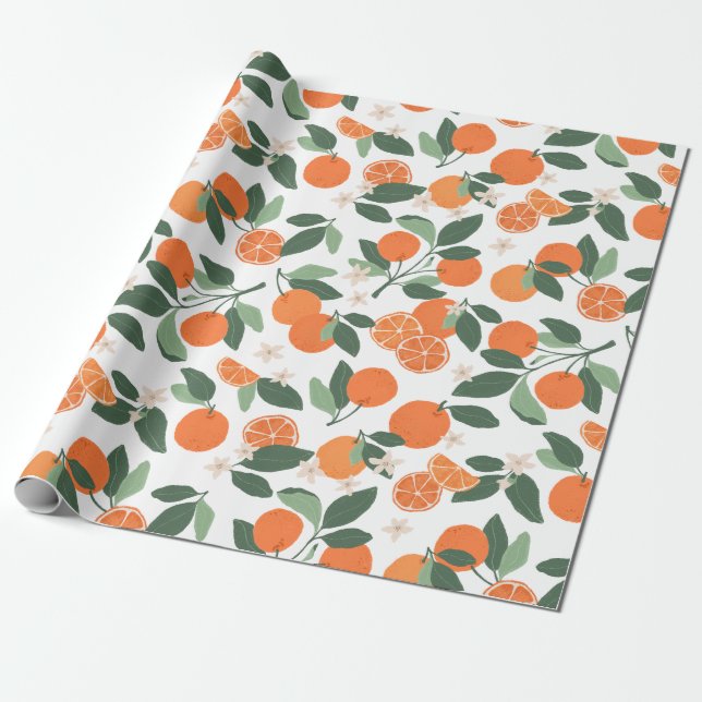 Elegant Botanisk Orange Citrus Wrapping Papper med Presentpapper (Utrullad)