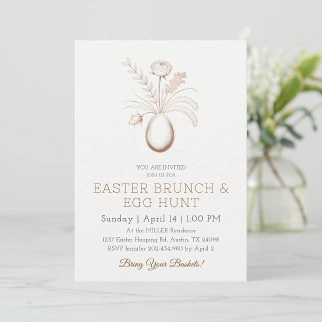 Elegant botanisk påskbrunch inbjudningskort (Stående Fram)