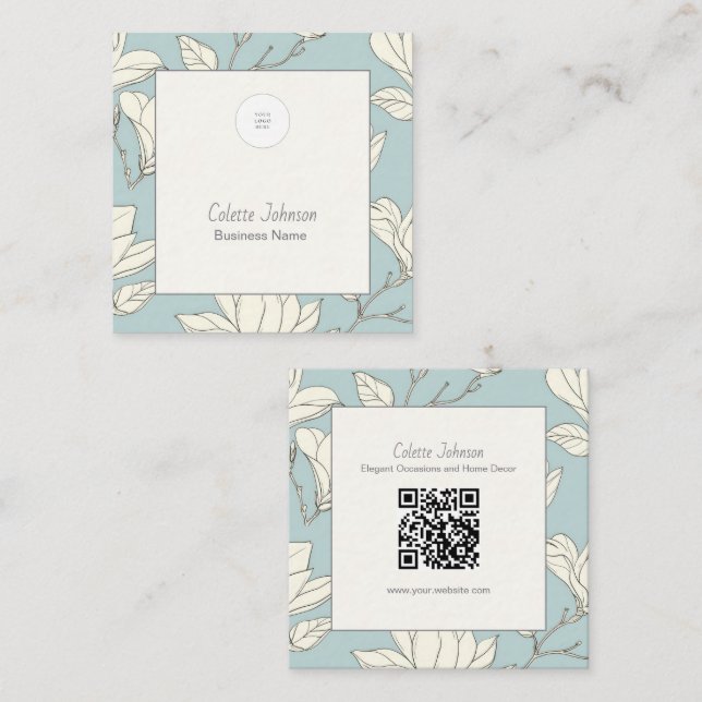 Elegant Botanisk QR-kod Fyrkantigt Visitkort (Fram/baksida)