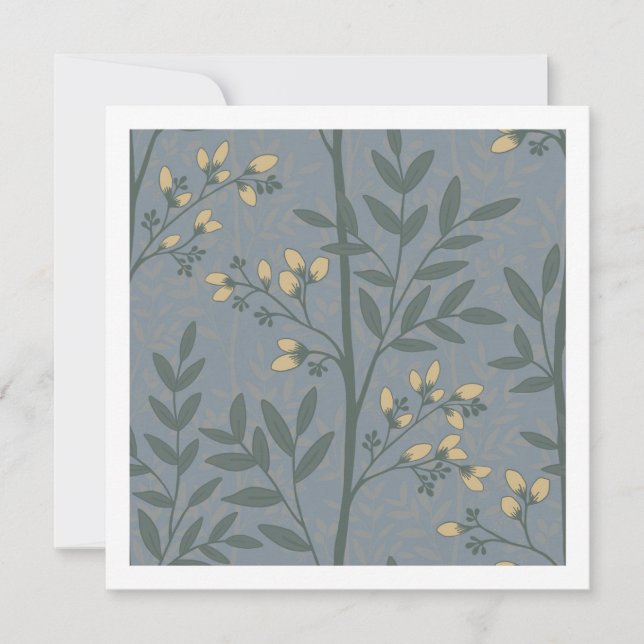 Elegant botanisk rand blommig blå konstkort kort (Framsida)