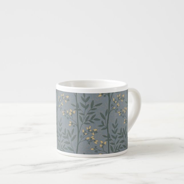 Elegant botanisk randig blå blomsterkonst espressomugg (Framsida höger)