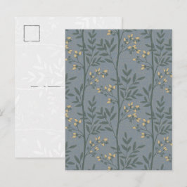 Elegant botanisk randig blomstermönster blå konst vykort