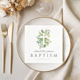 Elegant botanisk religiös dopkorsdop pappersservett