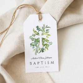 Elegant botanisk religiös dopkorsdop presentetikett