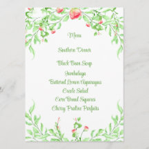 Elegant botanisk rosa akvarellrosor menykort