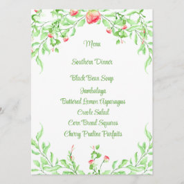 Elegant botanisk rosa akvarellrosor menykort meny