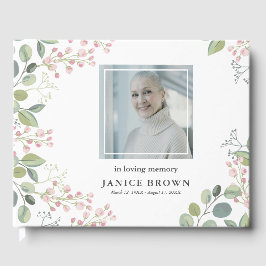 Elegant Botanisk Rosa Blommar Foto Funeral Gästböcker