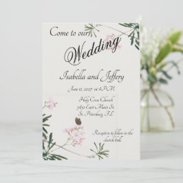 Elegant Botanisk Rosa Blommar med Butterfly Inbjudningar