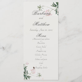 Elegant Botanisk Rosa Blommar med Butterfly Menu Meny