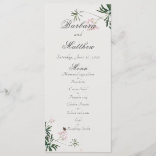 Elegant Botanisk Rosa Blommar med Butterfly Menu Meny