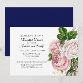 Elegant botanisk rosa blommig marin vit repetition inbjudningar
