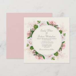 Elegant botanisk rosa blommig rosor krämbröllop inbjudningar