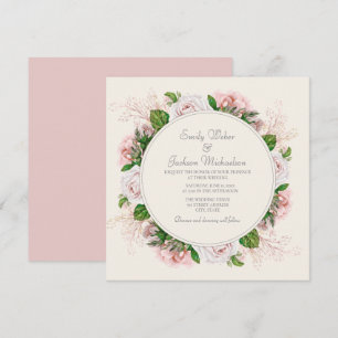 Elegant botanisk rosa blommig rosor krämbröllop inbjudningar