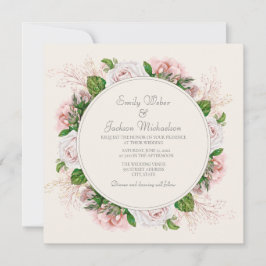 Elegant Botanisk Rosa Blommigt Ro Cream Bröllop Inbjudningar