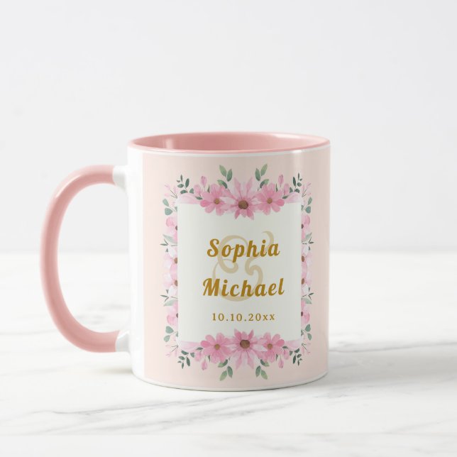 Elegant botanisk rosa blomsterbröllopspresent mugg (Vänster)