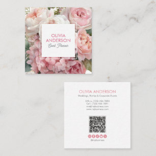 Elegant botanisk rosa vattenfärg blomster fyrkantigt visitkort