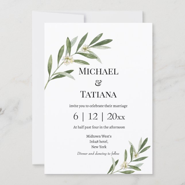 elegant botanisk rsvp qr-kod  foto bröllop inbjudningar (Framsida)