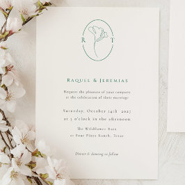 Elegant botanisk smaragdmonogram-hälsning inbjudningar