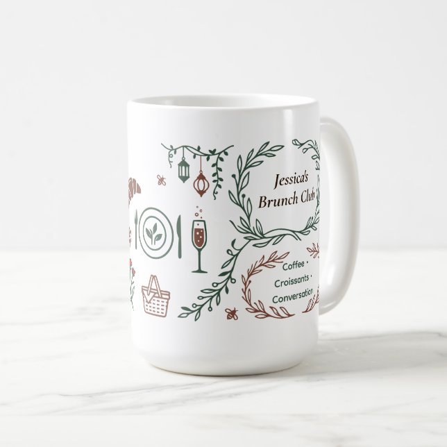 Elegant Botanisk Trädgård Brunchklubb Krans Konst Kaffemugg (Framsida höger)