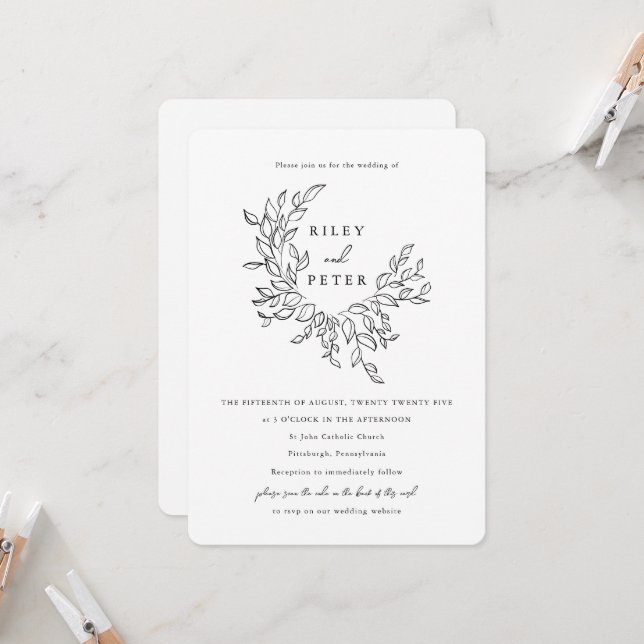 Elegant botanisk vapensköld med RSVP-kod bröllop Inbjudningar (Fram/Back In Situ)