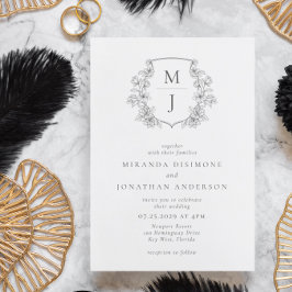 Elegant Botanisk Vapensköld Monogram Bröllop Inbjudningar