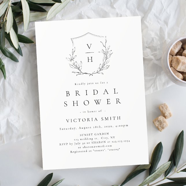 Elegant botanisk vapensköld monogram bröllopsdusch inbjudningar (Elegant botanical crest monogram bridal shower invitation)