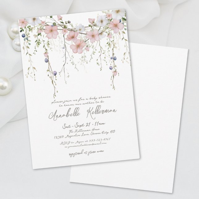 Elegant botanisk vildblomma blommande babyfirande inbjudningar (Elegant Botanical Wildflower Floral Baby Shower Invitation)